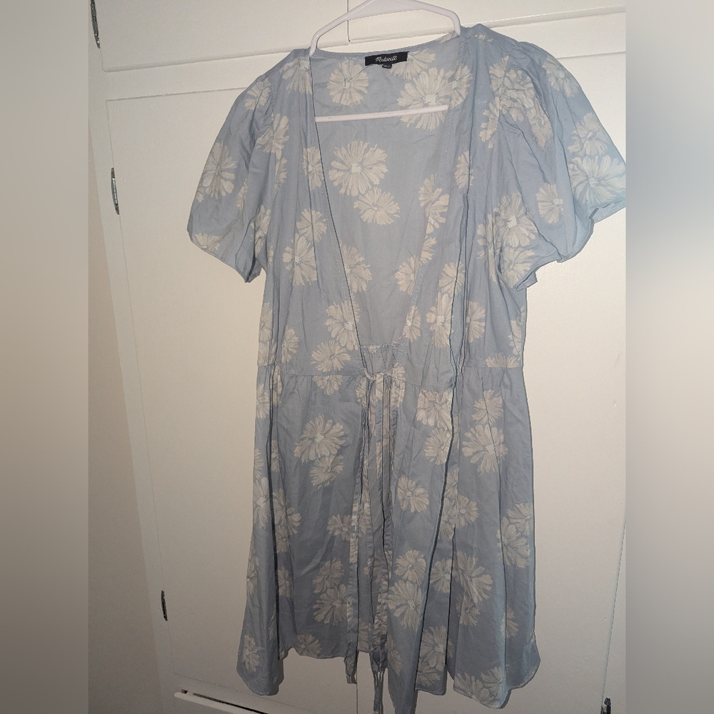 Madewell Light Blue Open Tie Front Floral Dress